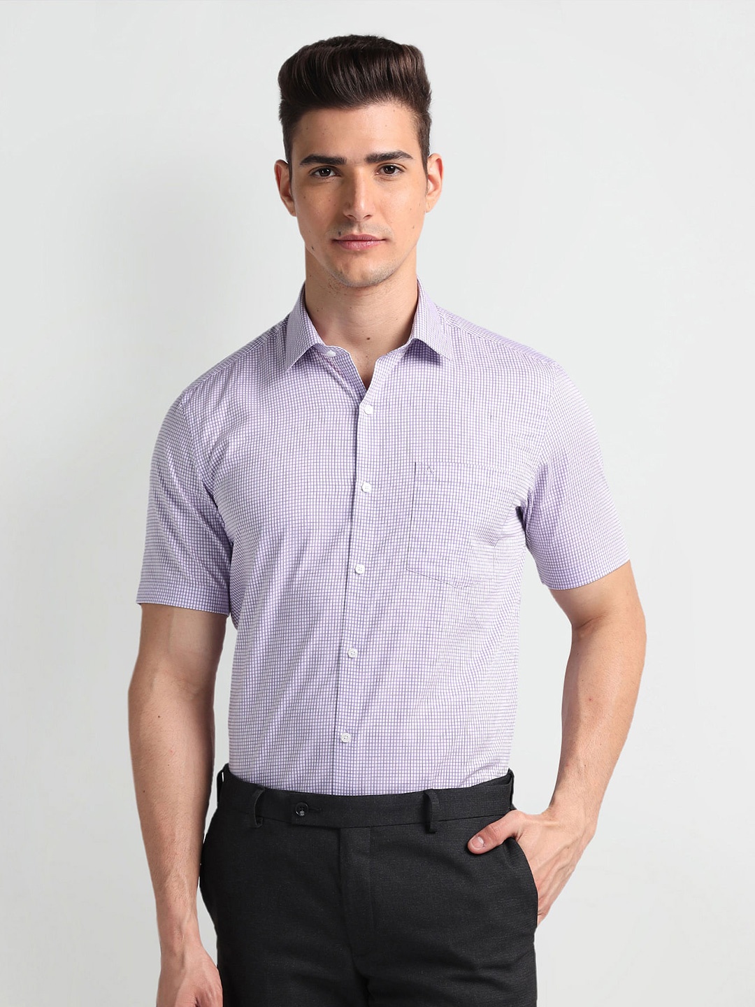 

Arrow Micro Checked Cotton Formal Shirt, Purple