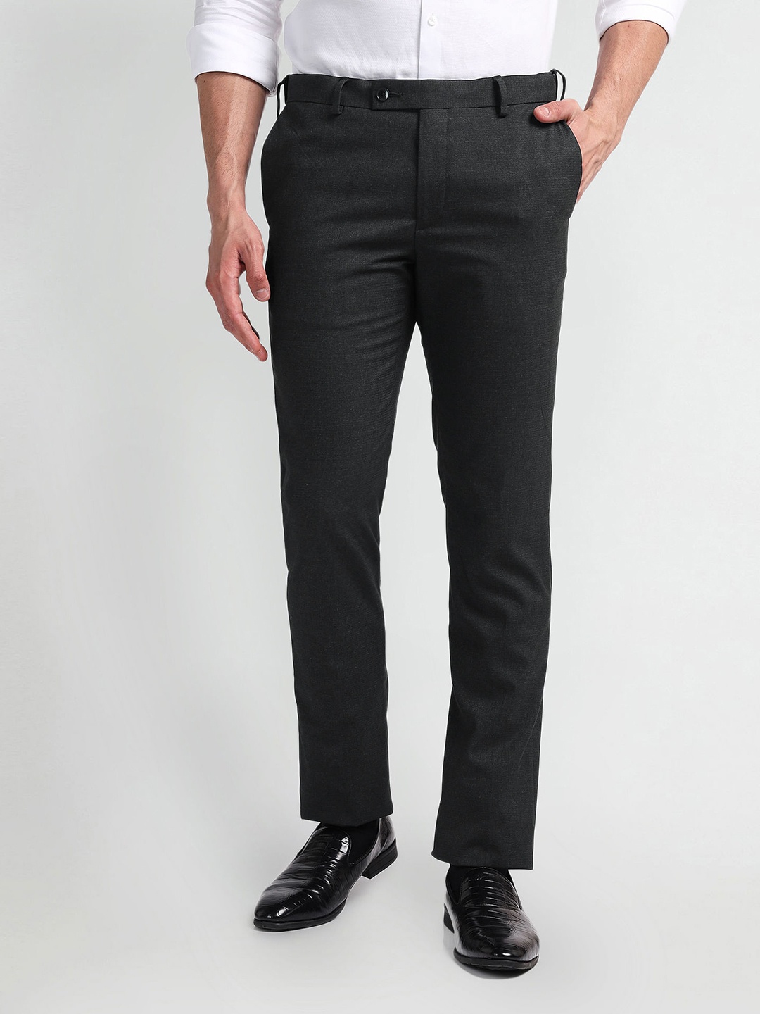 

Arrow Slim Fit Mid-Rise Formal Trousers, Black