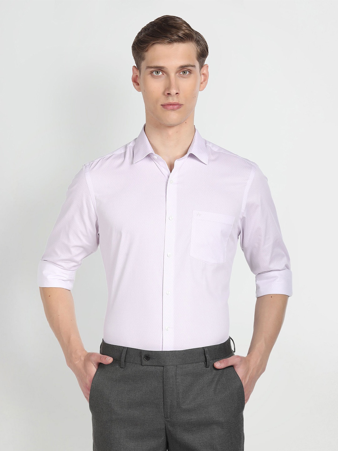 

Arrow Spread Collar Long Sleeves Regular Fit Opaque Formal Shirt, Purple