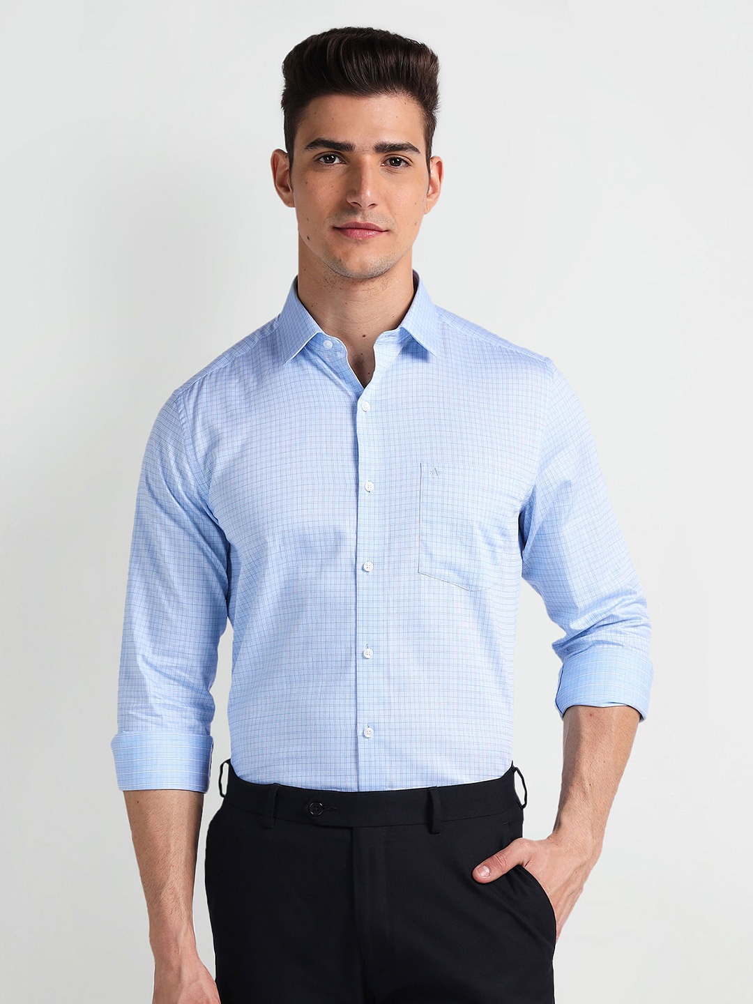 

Arrow Grid Tattersall Checks Slim Fit Cotton Formal Shirt, Blue