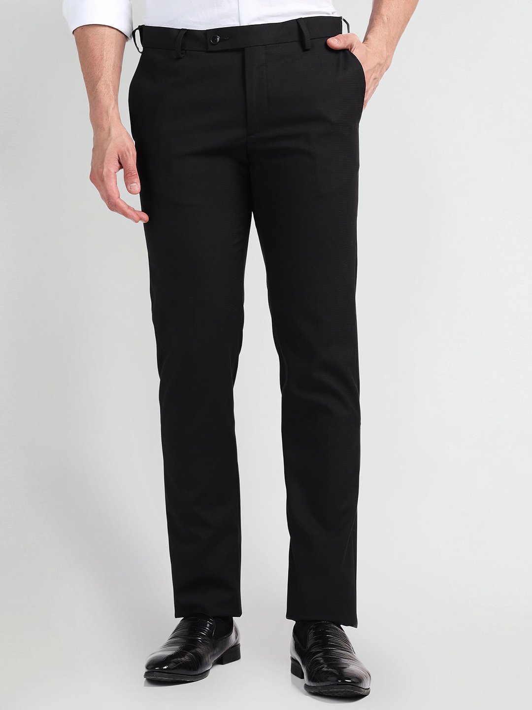 

Arrow Slim Fit Mid-Rise Formal Trousers, Black