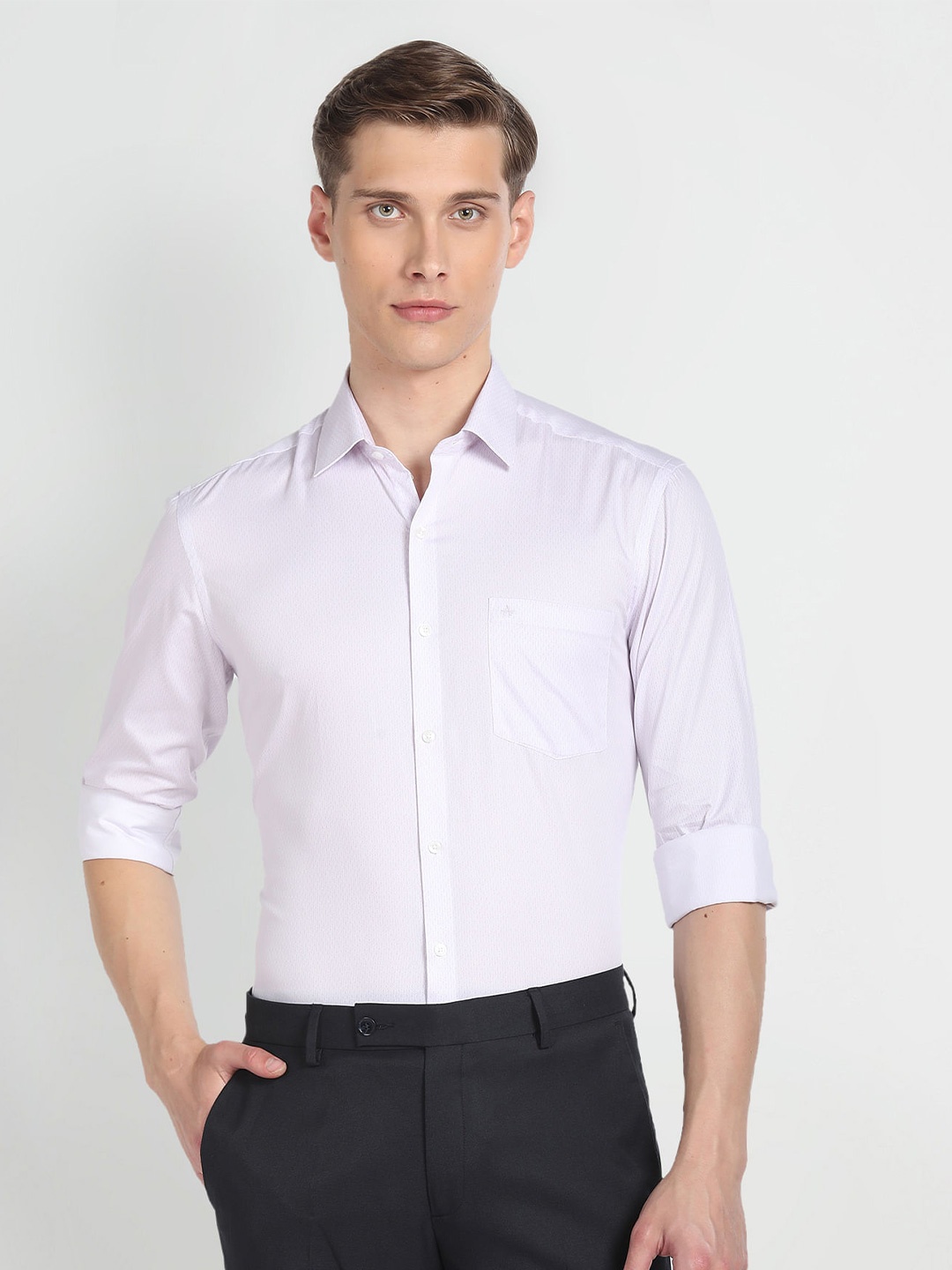 

Arrow Geometric Printed Slim Fit Cotton Twill Formal Shirt, Purple