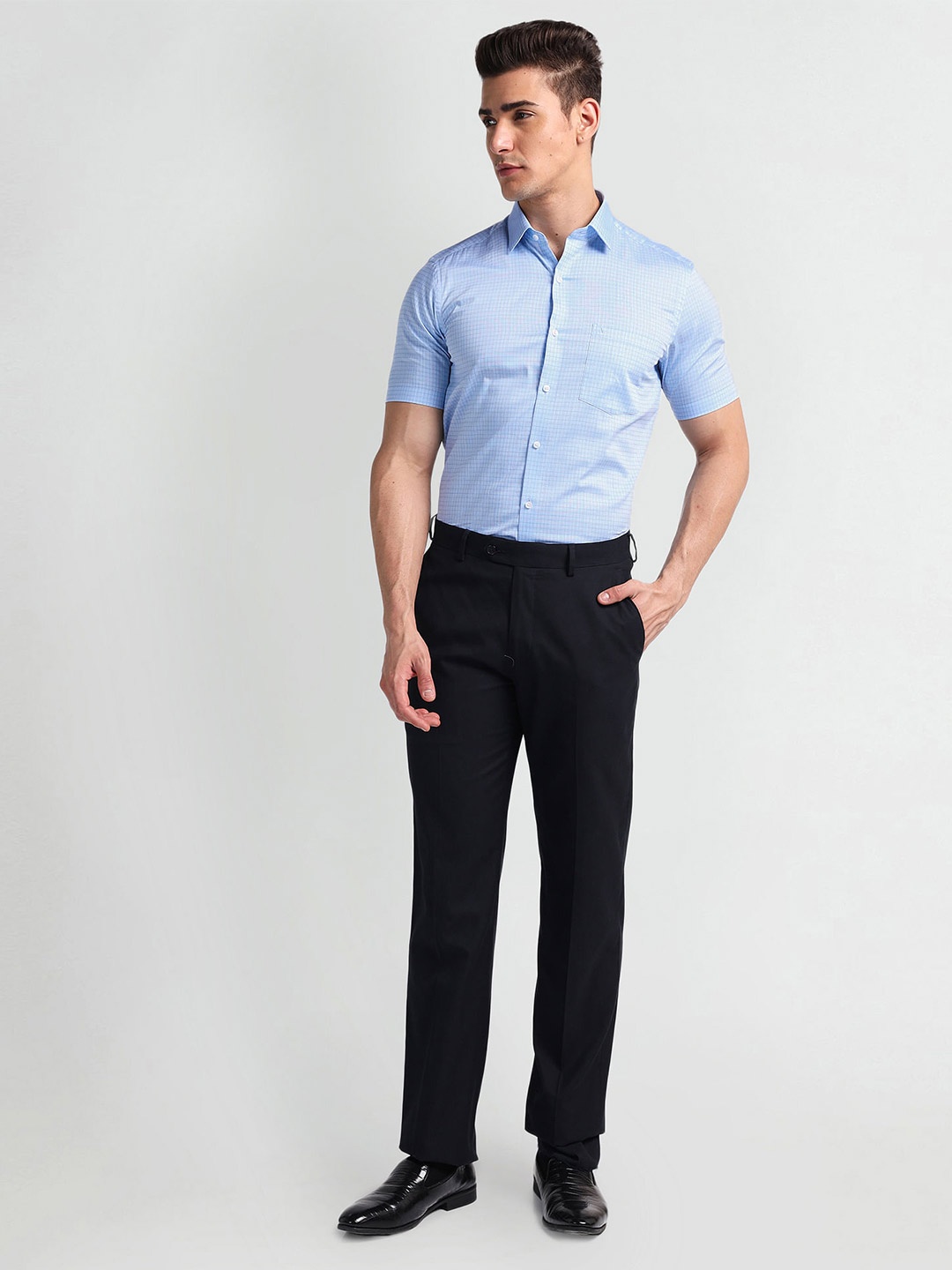 

Arrow Slim Fit Checks Short Sleeves Cotton Formal Shirt, Blue