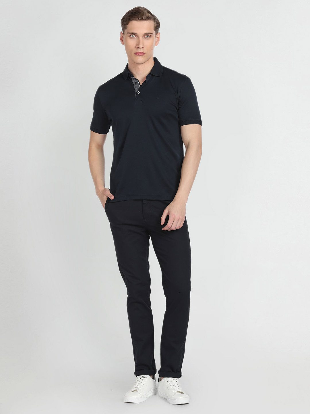 

Arrow Polo Collar Pockets Short Sleeves Cotton Casual T-shirt, Blue