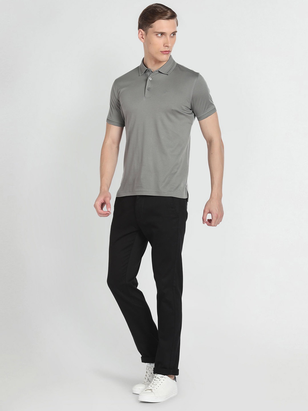 

Arrow Polo Collar Short Sleeves Cotton Casual T-shirt, Grey