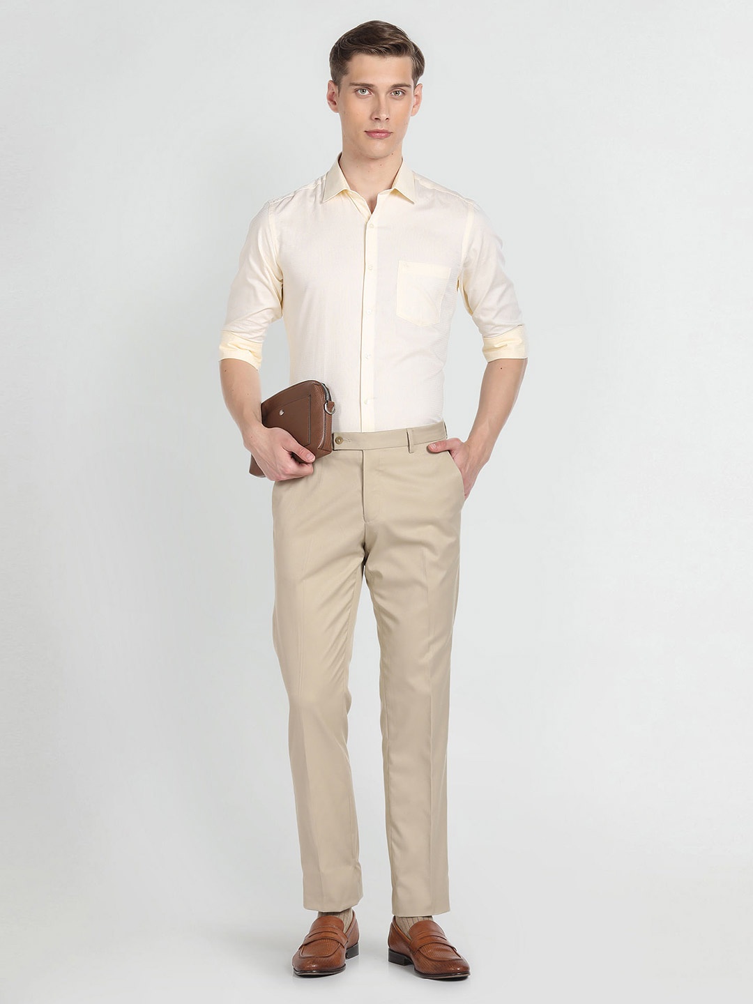 

Arrow Slim Fit Checked Cotton Twill Formal Shirt, Beige