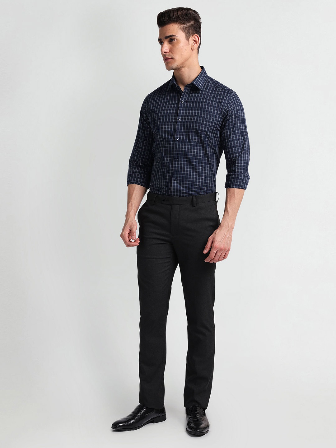 

Arrow Slim Fit Cotton Checked Twill Shirt, Blue