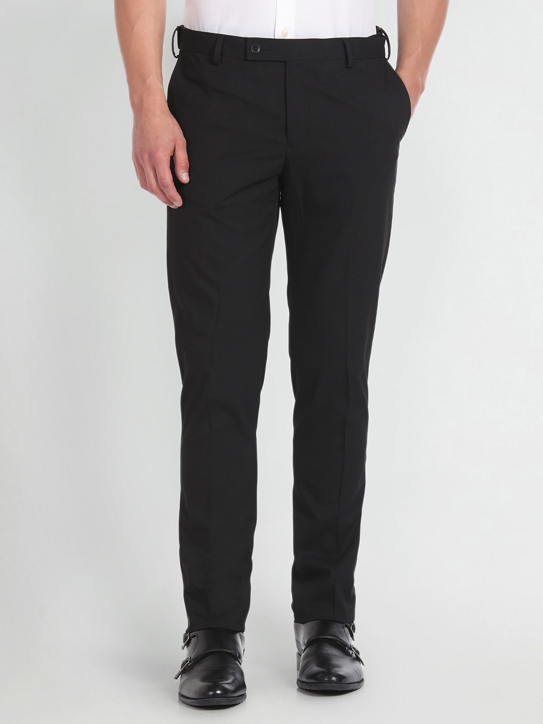 

Arrow Men Mid Rise Flat Front Regular Fit Formal Trousers, Black