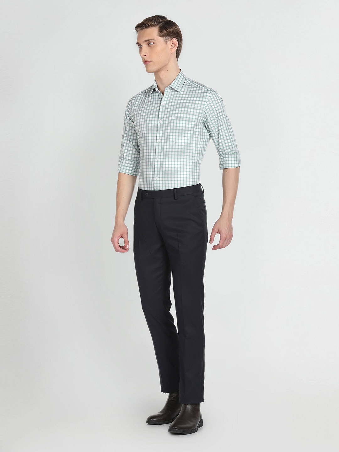 

Arrow Slim Fit Grid Tattersall Cotton Checked Twill Shirt, Green