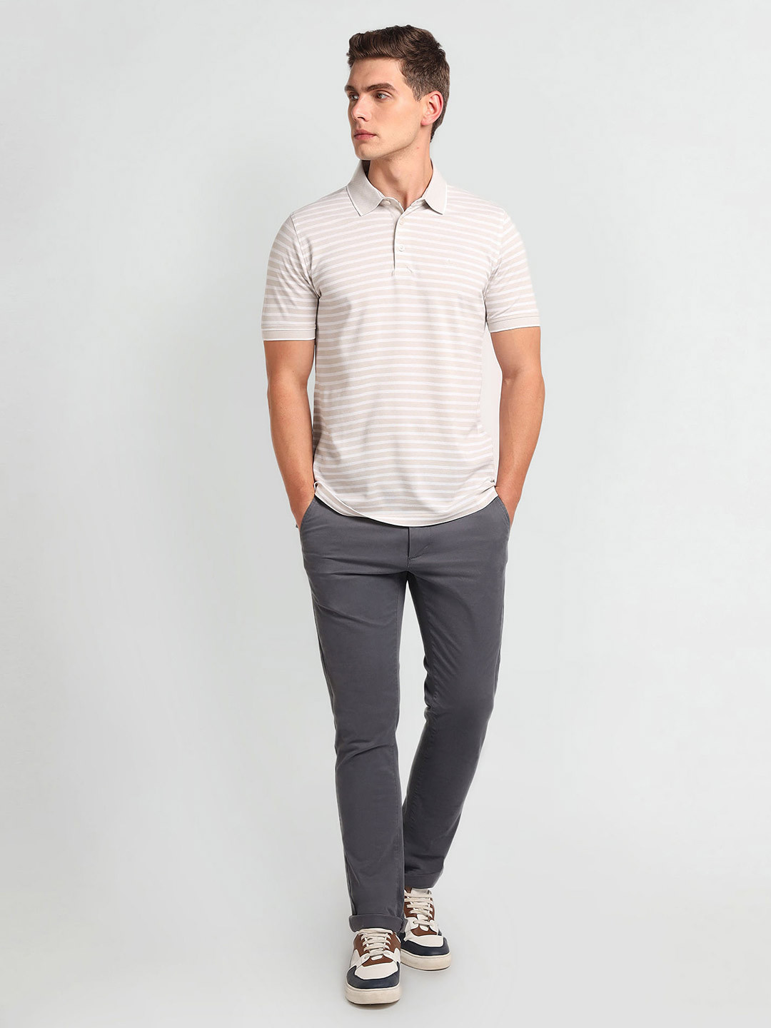 

Arrow Regular Fit Striped Cotton T-shirt, Beige