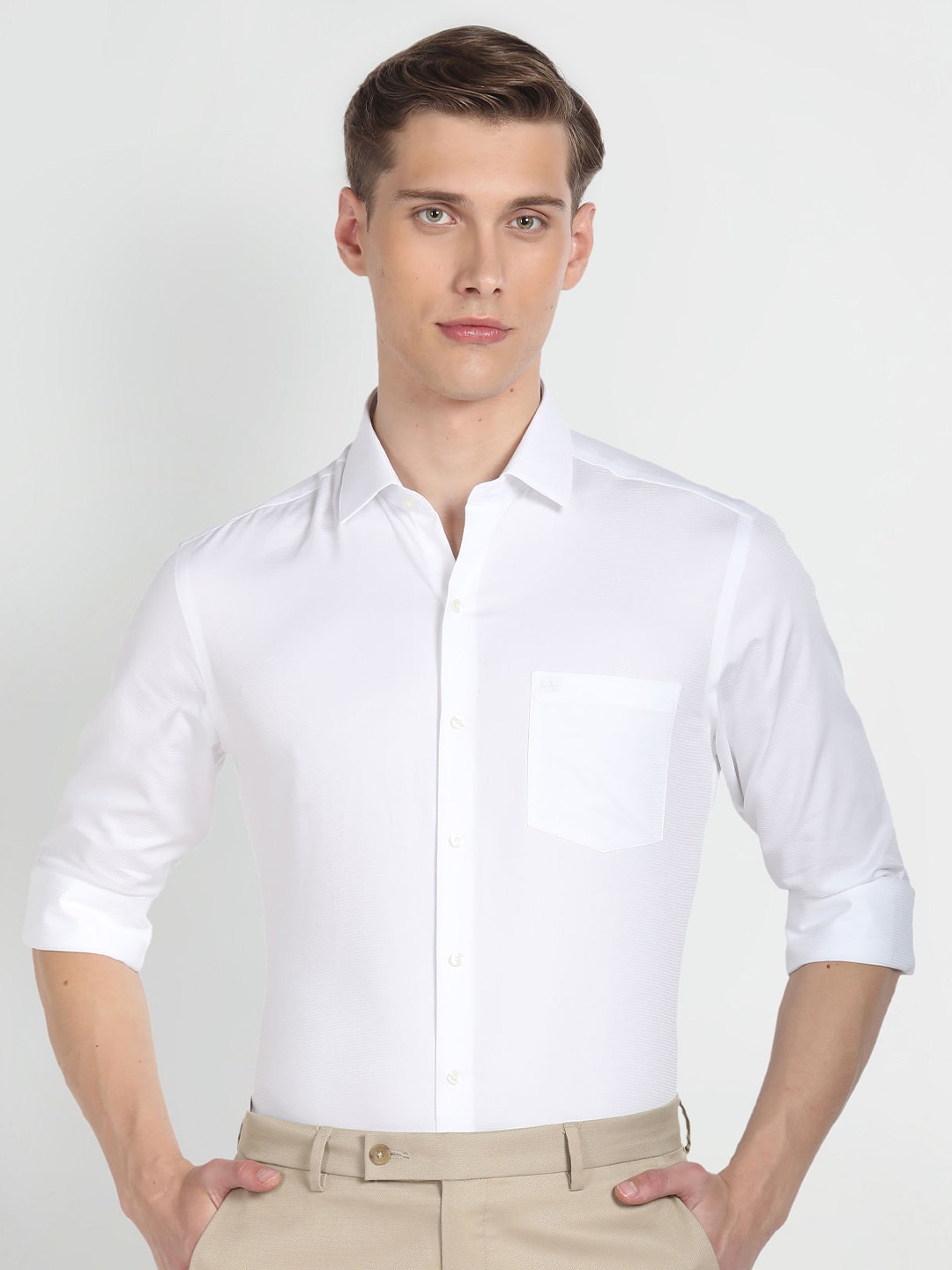 

Arrow Horizontal Stripe Cotton Slim Fit Shirt, White