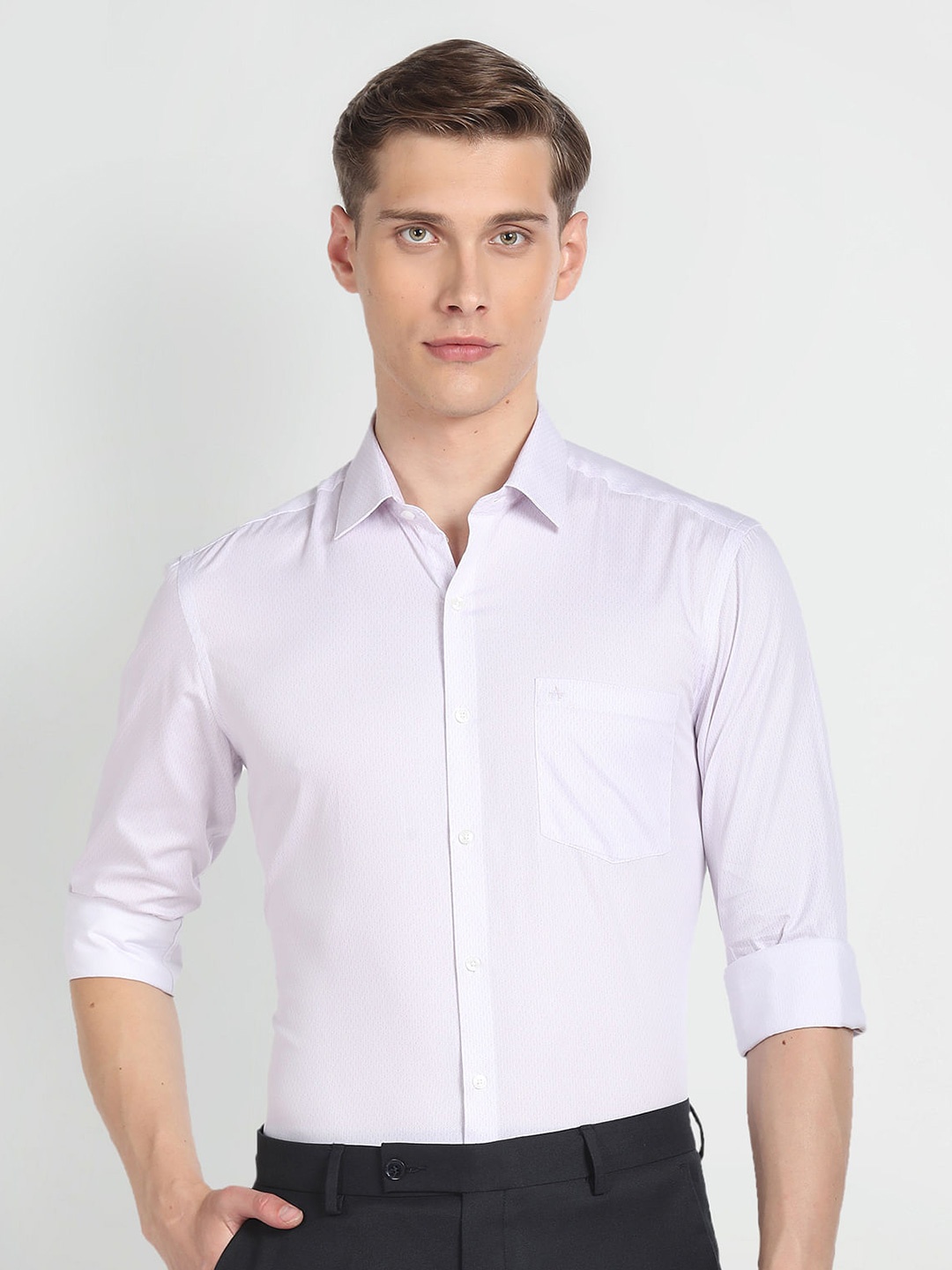 

Arrow Spread Collar Long Sleeves Slim Fit Cotton Formal Shirt, Purple