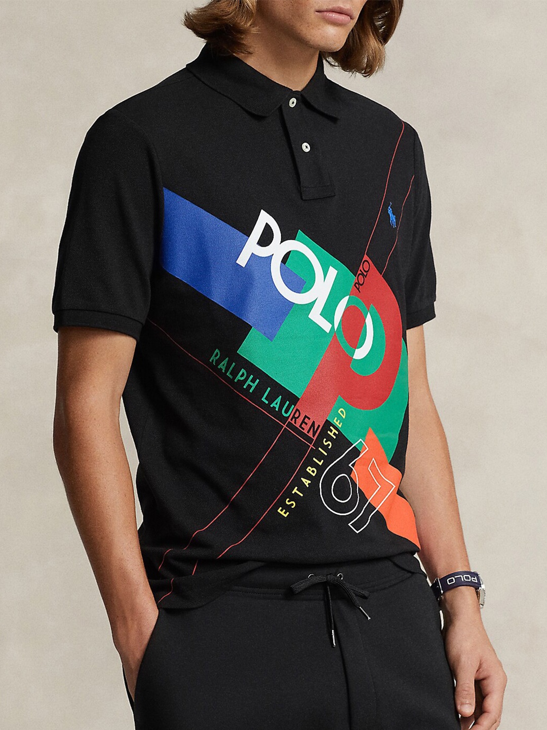 

Polo Ralph Lauren Classic Fit Typography Printed Polo Collar Cotton T-shirt, Black