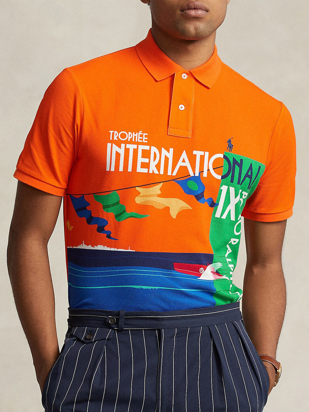

Polo Ralph Lauren Classic Fit Graphic Printed Cotton Polo Collar T-shirt, Orange