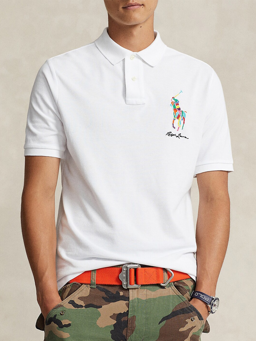 

Polo Ralph Lauren Classic Fit Big Pony Mesh Polo Cotton Tshirts, White