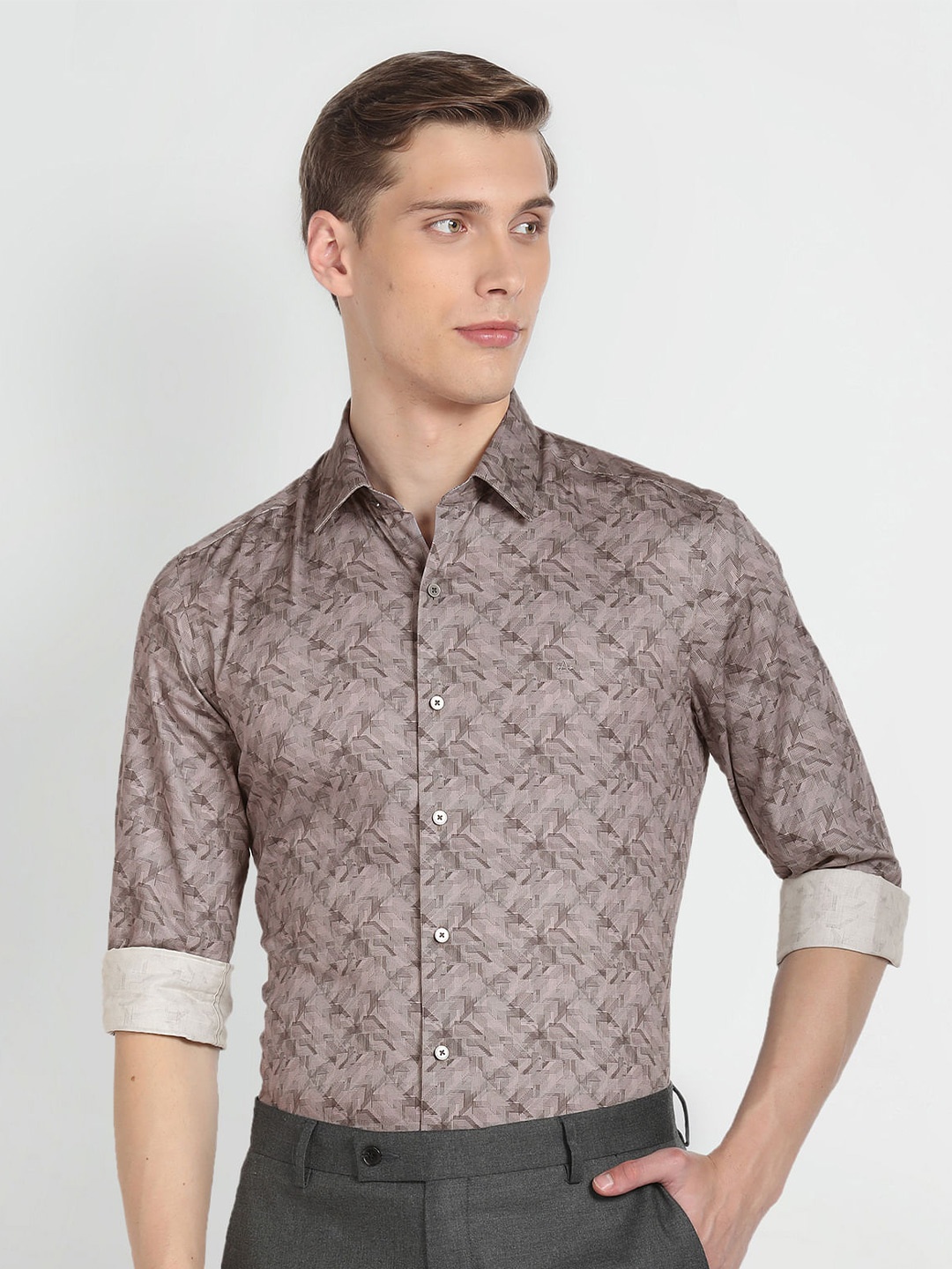 

Arrow New York Printed Slim Fit Opaque Cotton Formal Shirt, Brown