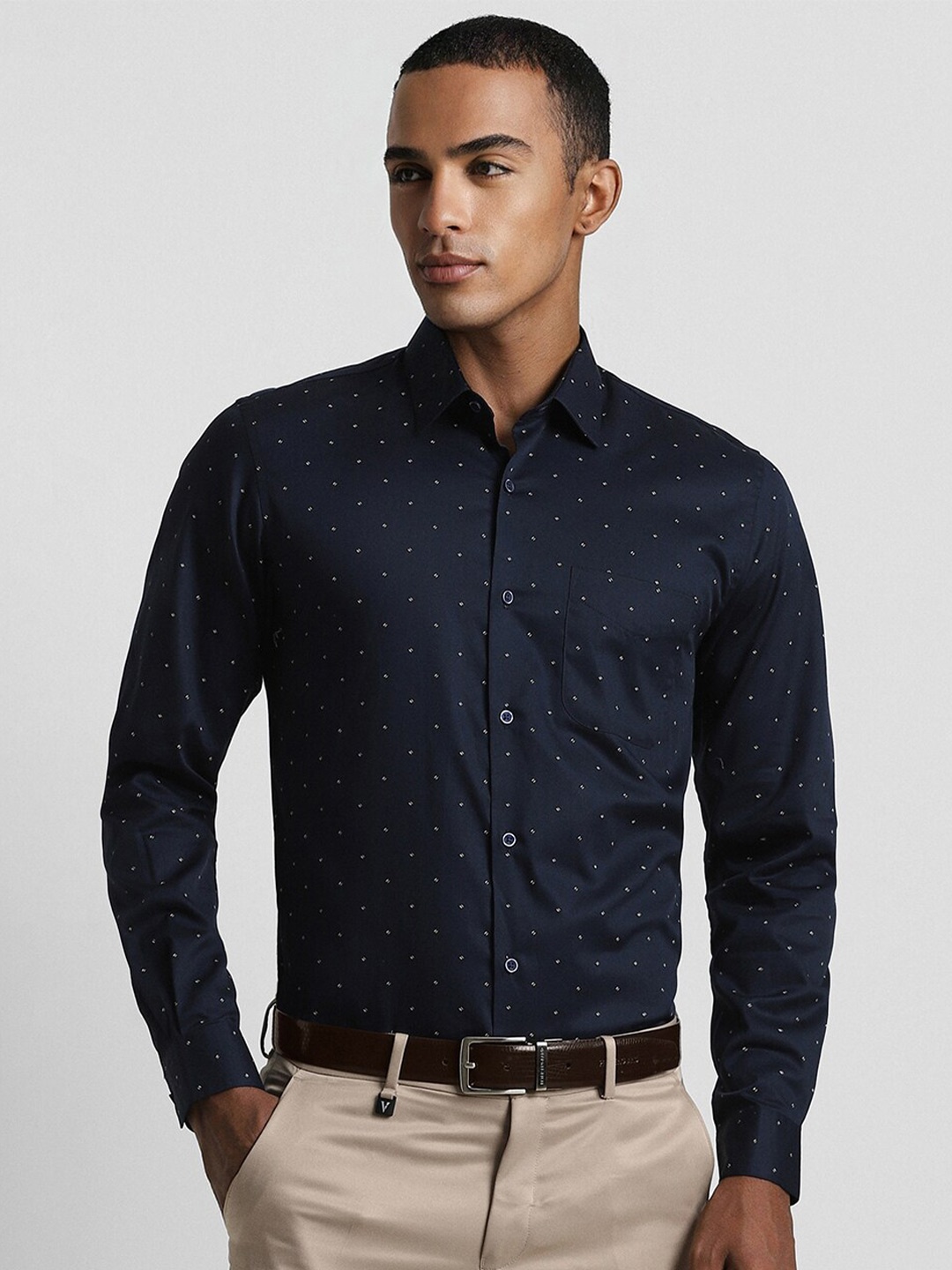 

Peter England Slim Fit Micro Ditsy Opaque Printed Formal Shirt, Navy blue