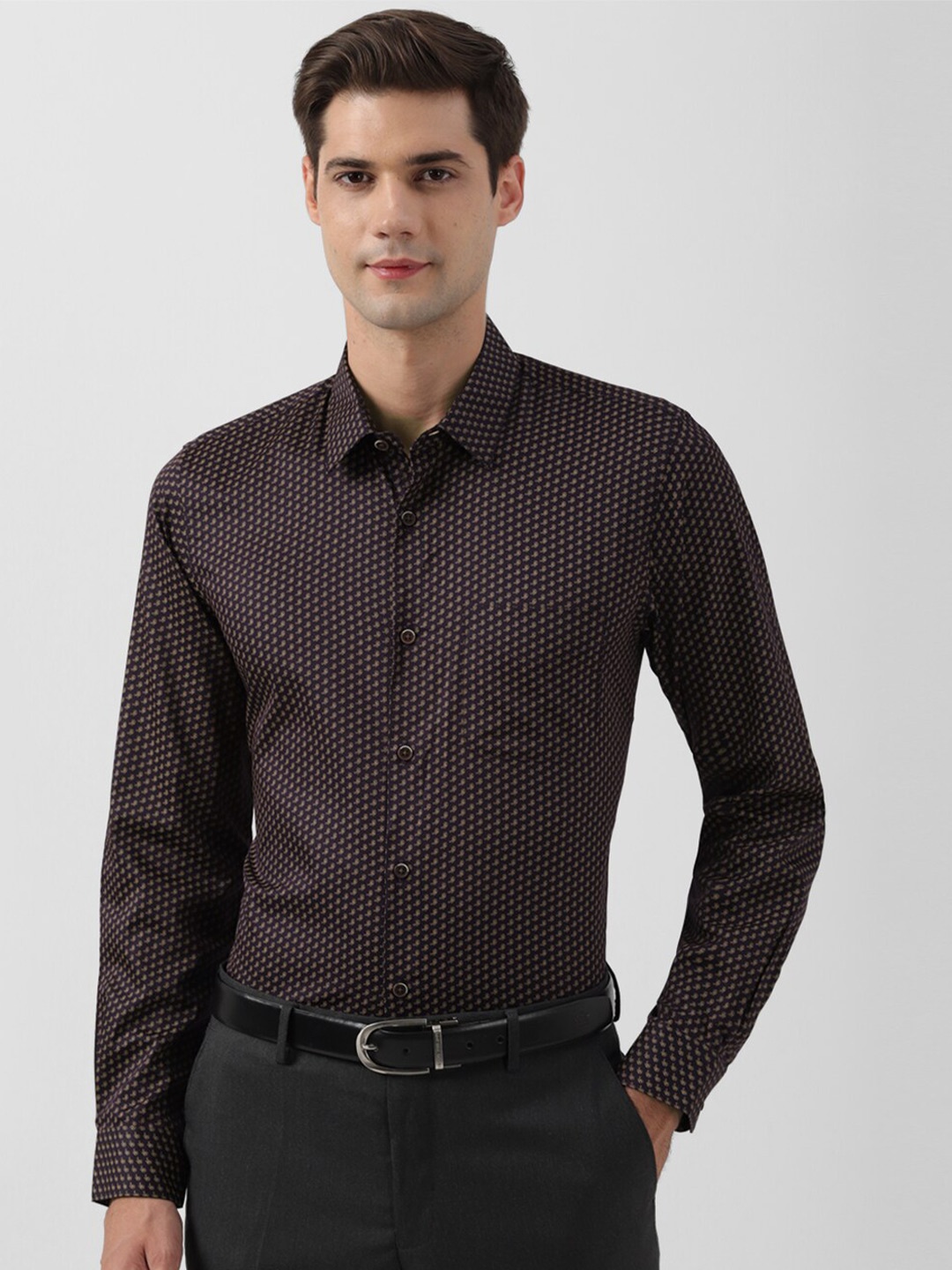 

Peter England Micro Ditsy Printed Pure Cotton Formal Shirt, Purple