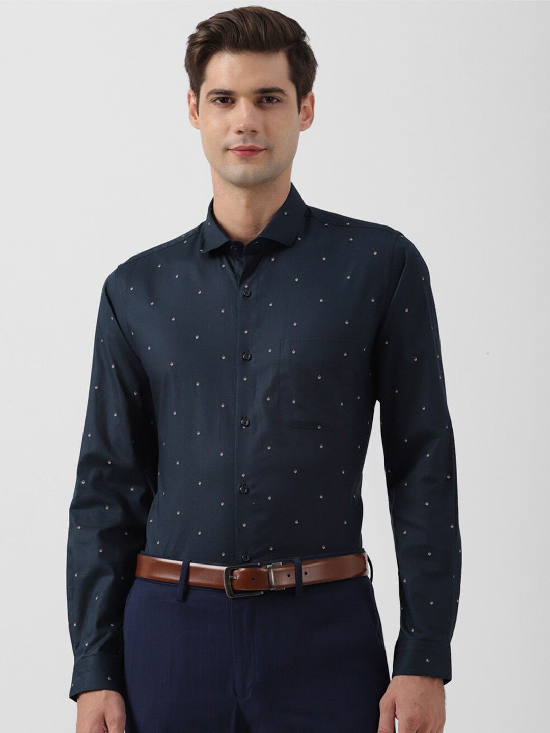

Peter England Slim Fit Micro Ditsy Opaque Cotton Formal Shirt, Navy blue