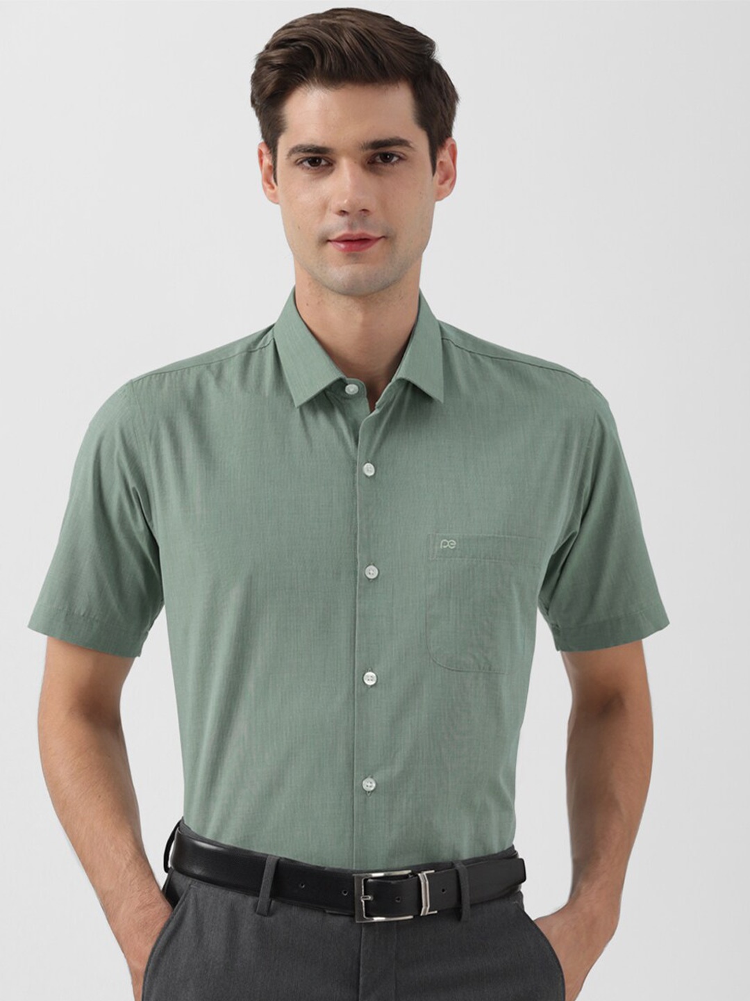

Peter England Spread Collar Opaque Cotton Formal Shirt, Green