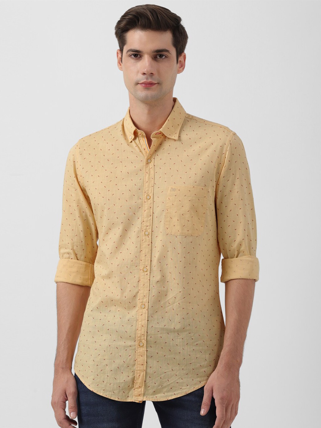

Peter England Casuals Slim Fit Micro Ditsy Printed Spread Collar Cotton Casual Shirt, Yellow