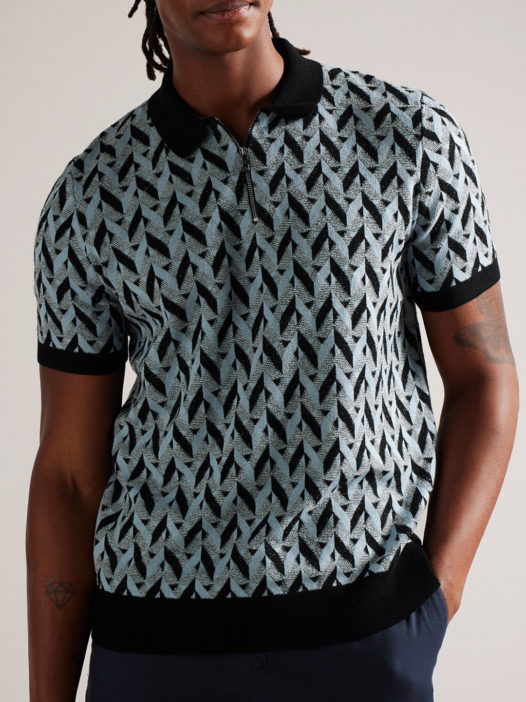 

Ted Baker Geometric Printed Polo Collar Cotton T-shirt, Blue
