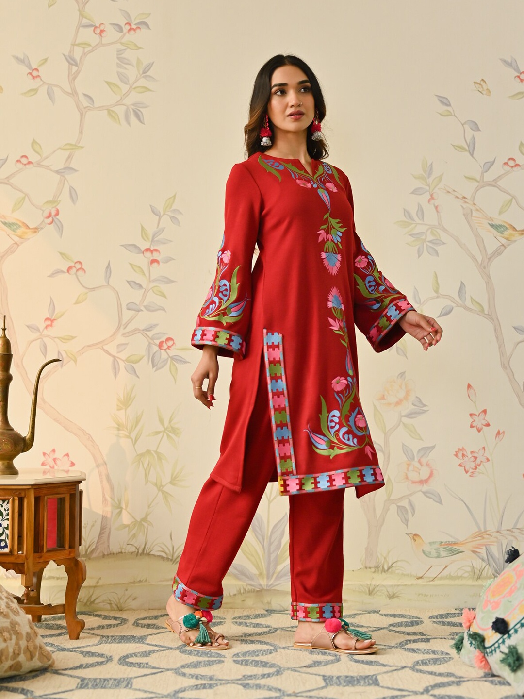 

Rustorange Floral Embroidered Long Sleeves Kurta, Maroon