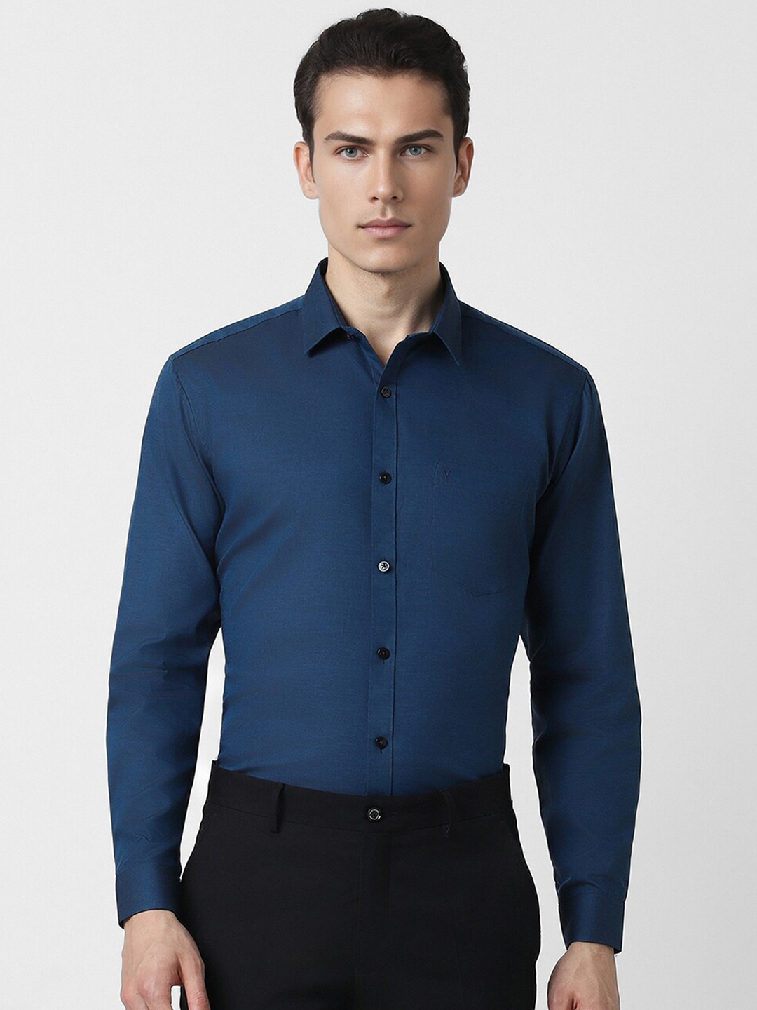 

V Dot Slim Fit Pure Cotton Formal Shirt, Navy blue