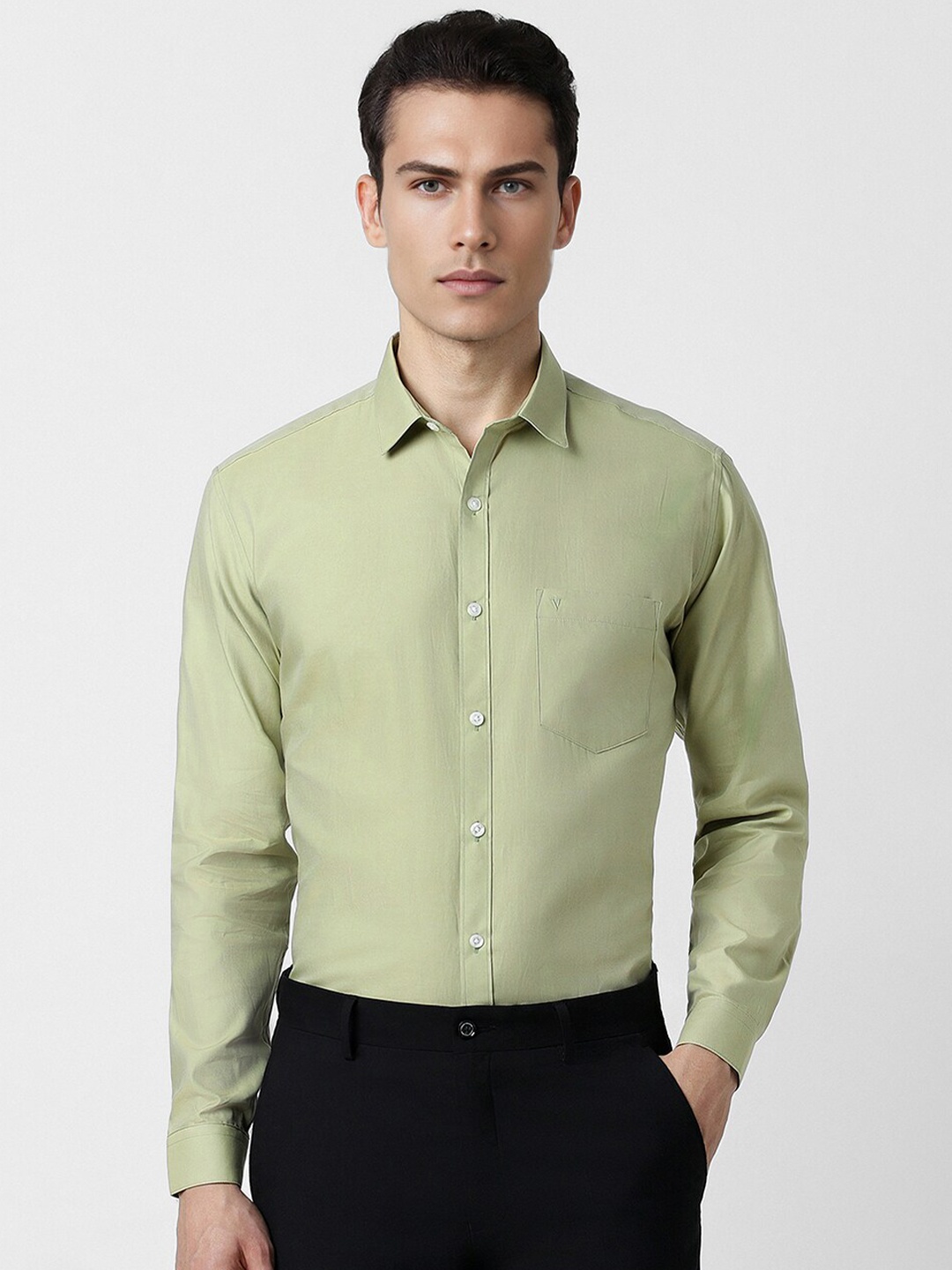 

V Dot Slim Fit Pure Cotton Formal Shirt, Green