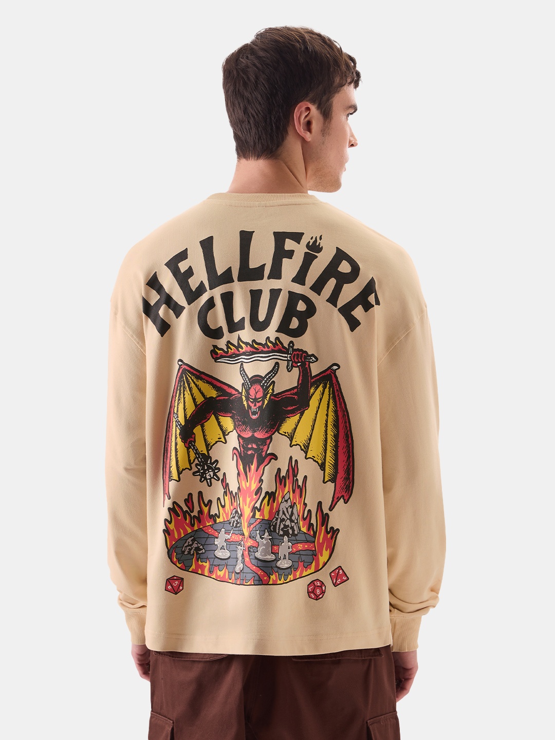 

The Souled Store Printed Extended Sleeves Raw Edge T-shirt, Beige