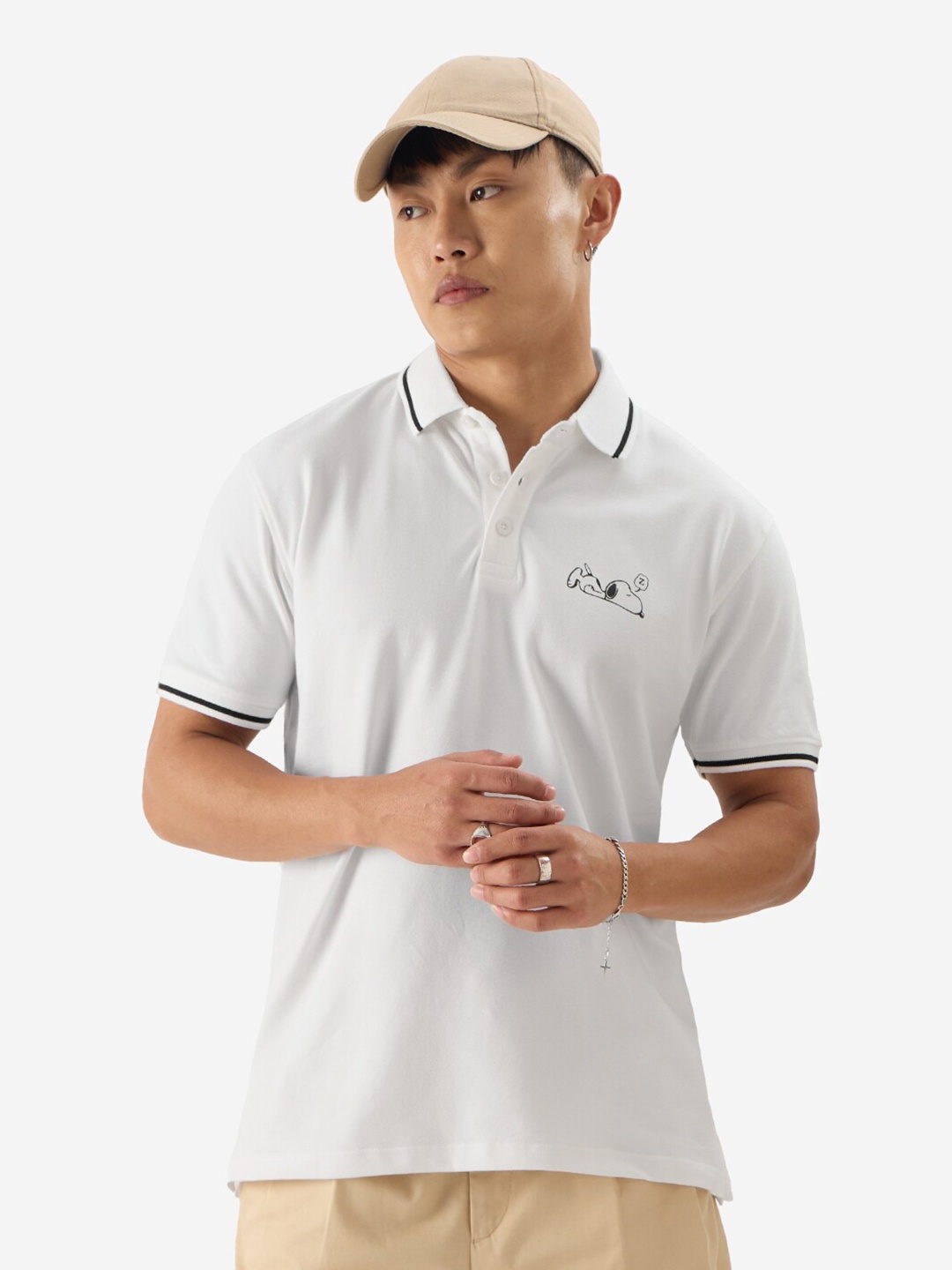 

The Souled Store Peanuts: Snoopy Chillin Printed Polo Collar T-shirt, White