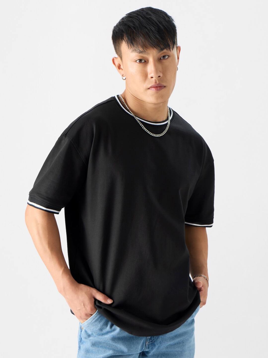 

The Souled Store Round Neck Pure Cotton Oversized T-shirt, Black