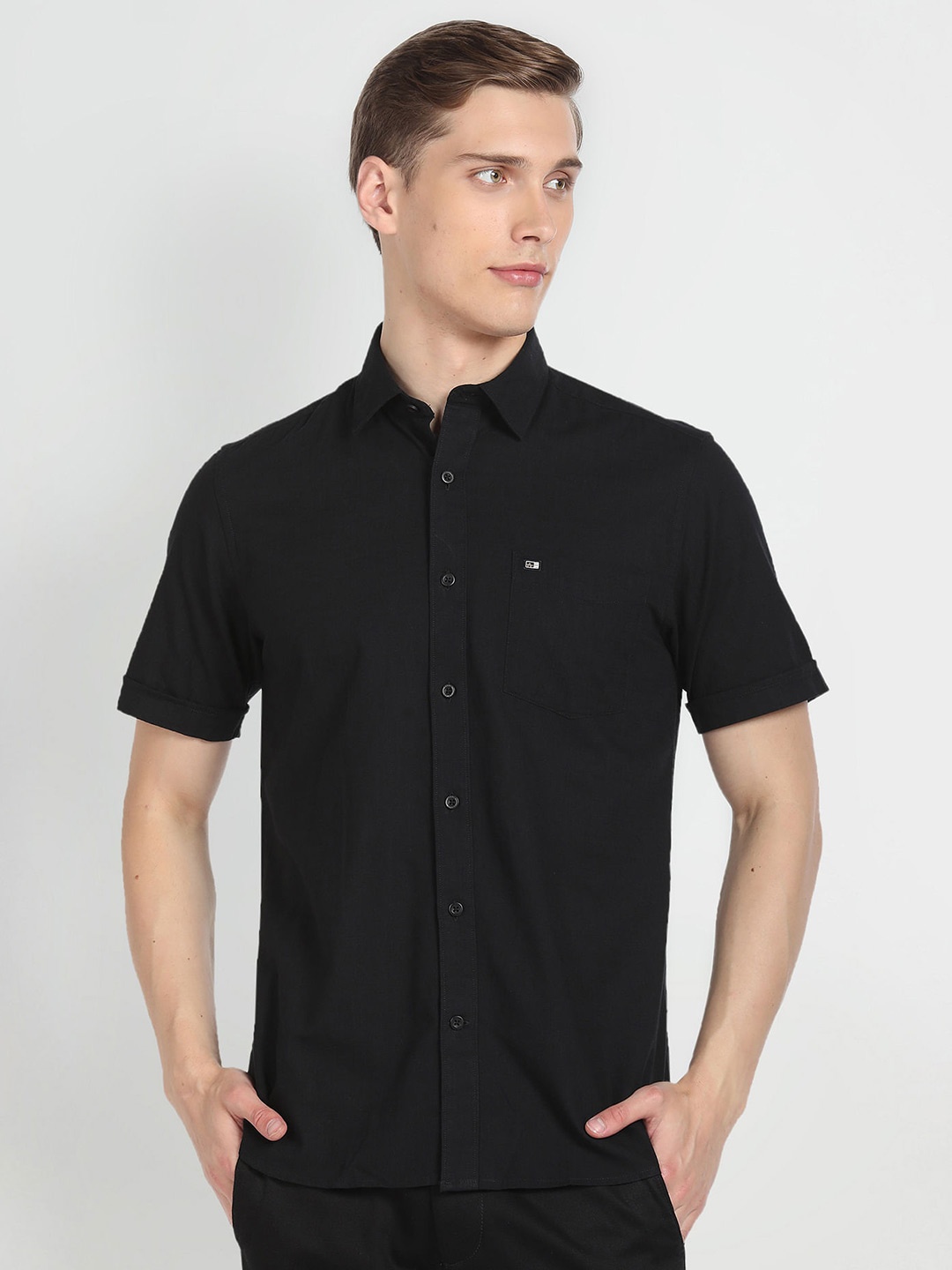 

Arrow Sport Spread Collar Cotton Casual Shirt, Black