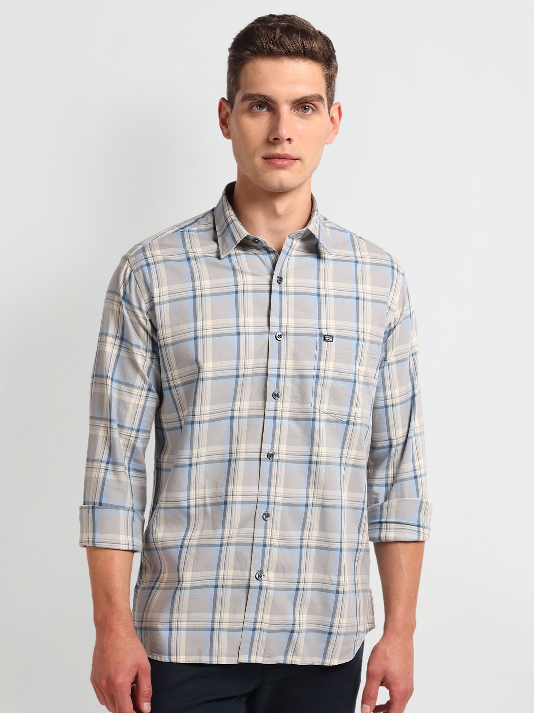

Arrow Sport Slim Fit Tartan Checks Opaque Cotton Casual Shirt, Grey