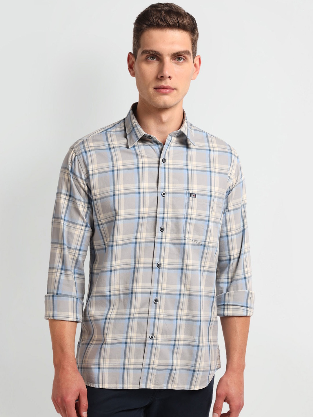 

Arrow Sport Slim Fit Tartan Checks Twill Weave Cotton Casual Shirt, Grey