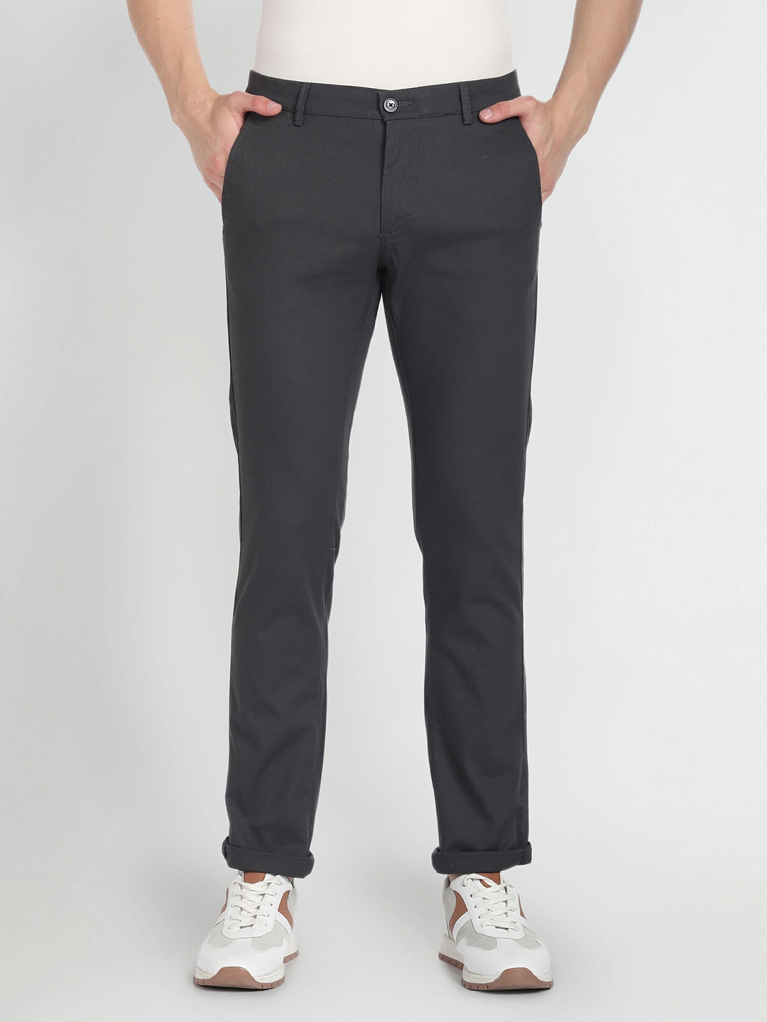 

Arrow Sport Men Slim Fit Low-Rise Cotton Chinos Trousers, Grey