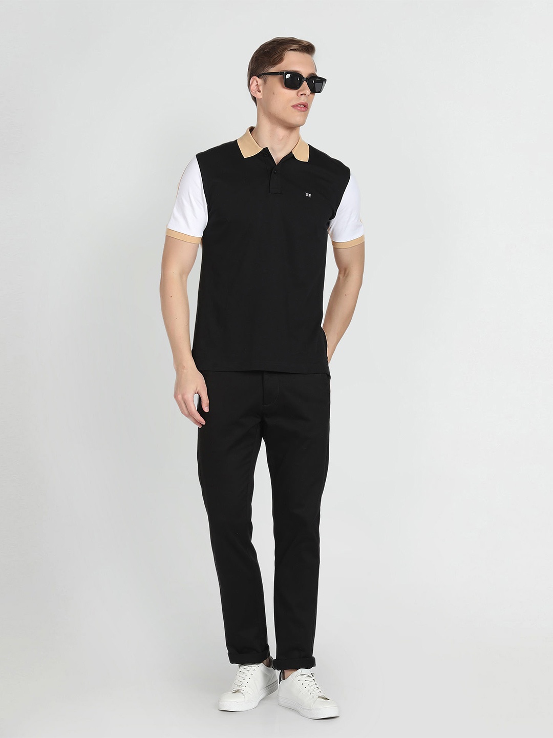 

Arrow Sport Color Block Polo Collar Short Sleeves Cotton T-shirt, Black