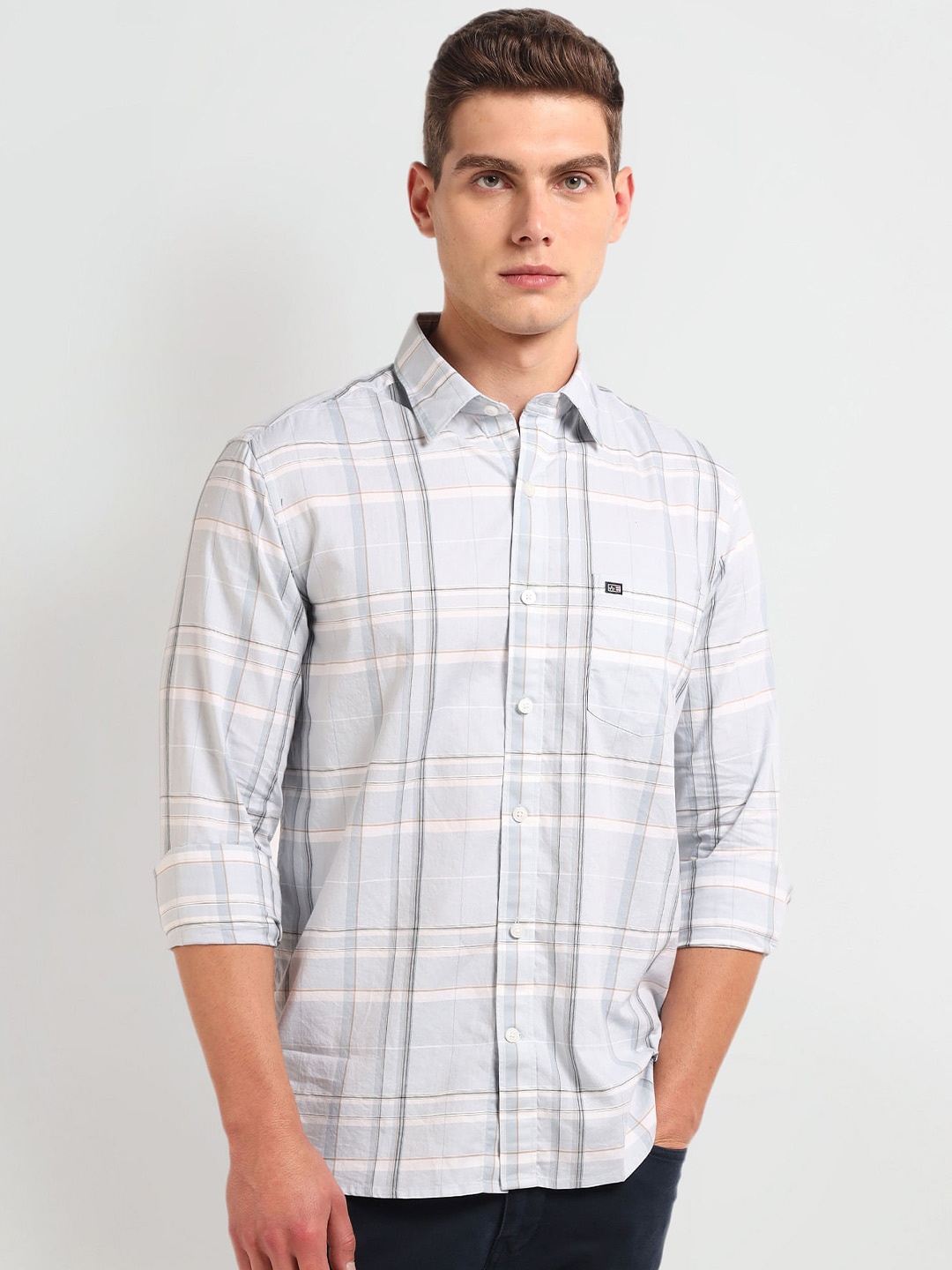 

Arrow Sport Slim Fit Checked Twill Weave Cotton Casual Shirt, Grey
