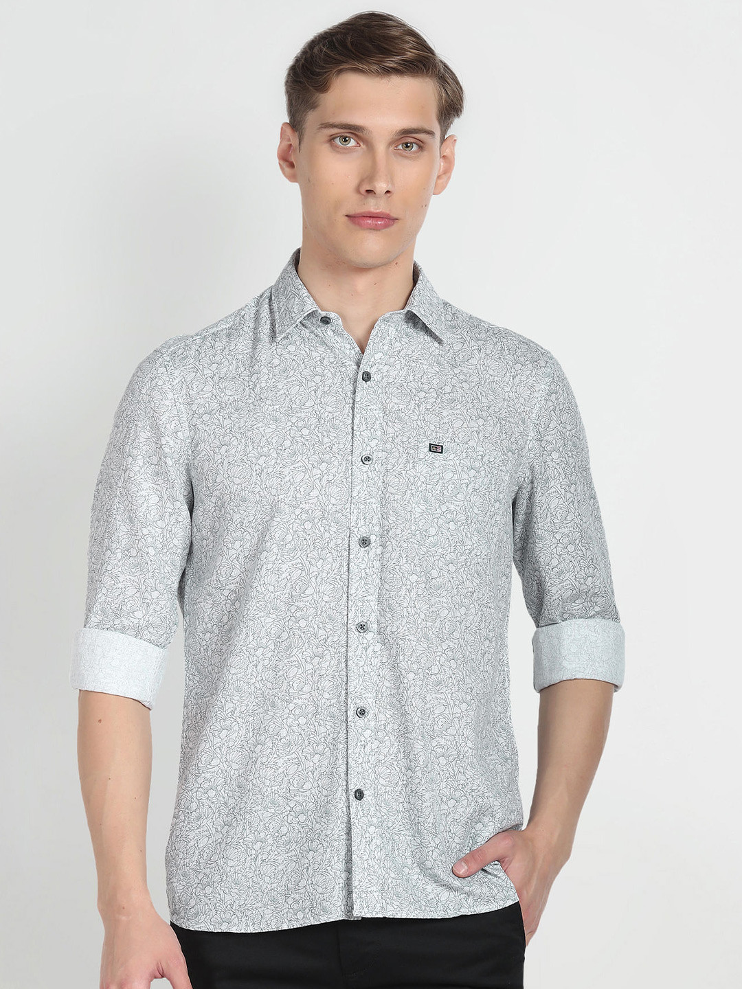 

Arrow Sport Floral Printed Slim Fit Opaque Cotton Casual Shirt, Grey