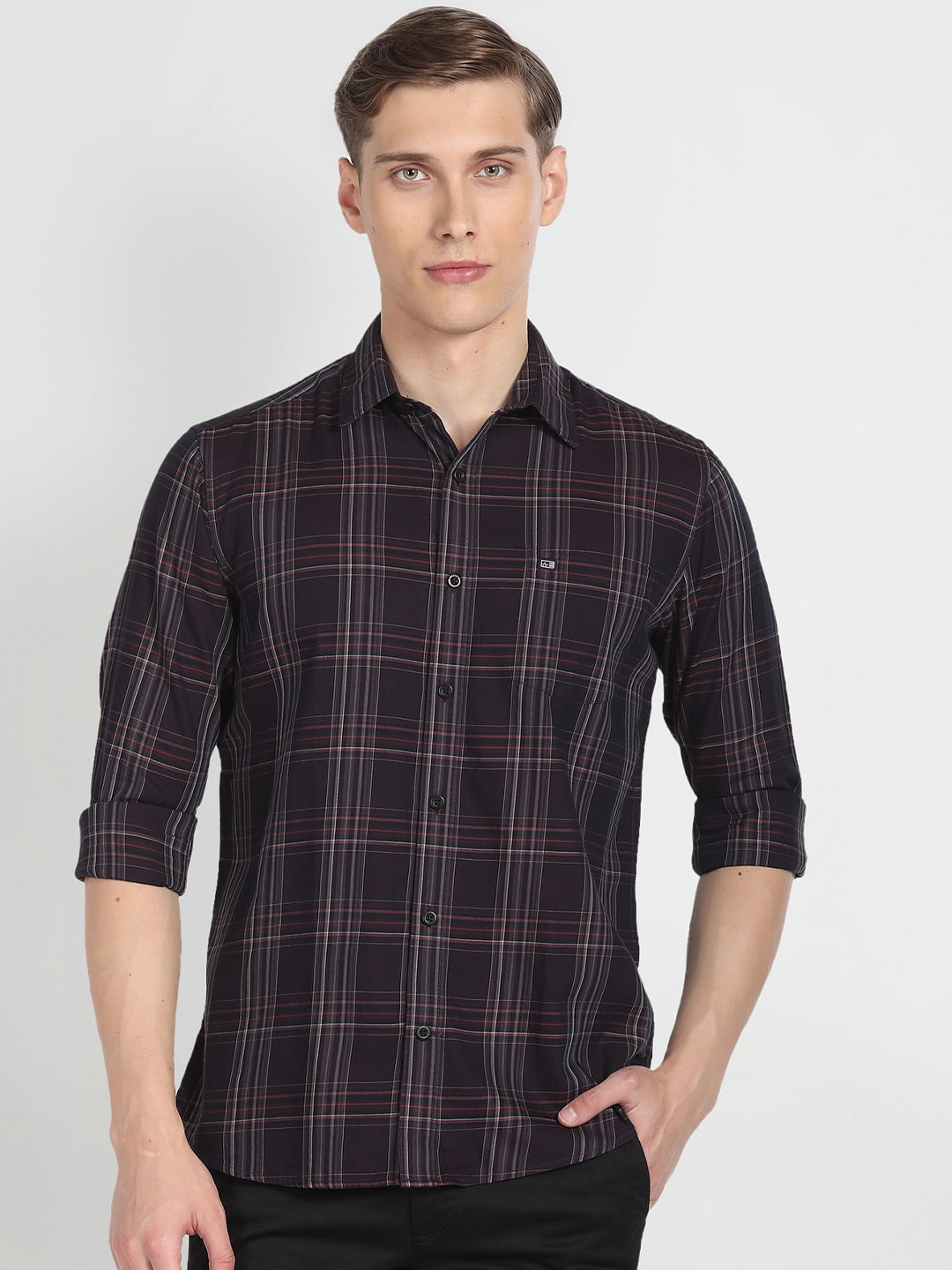 

Arrow Sport Slim Fit Tartan Checks Opaque Twill Cotton Casual Shirt, Purple