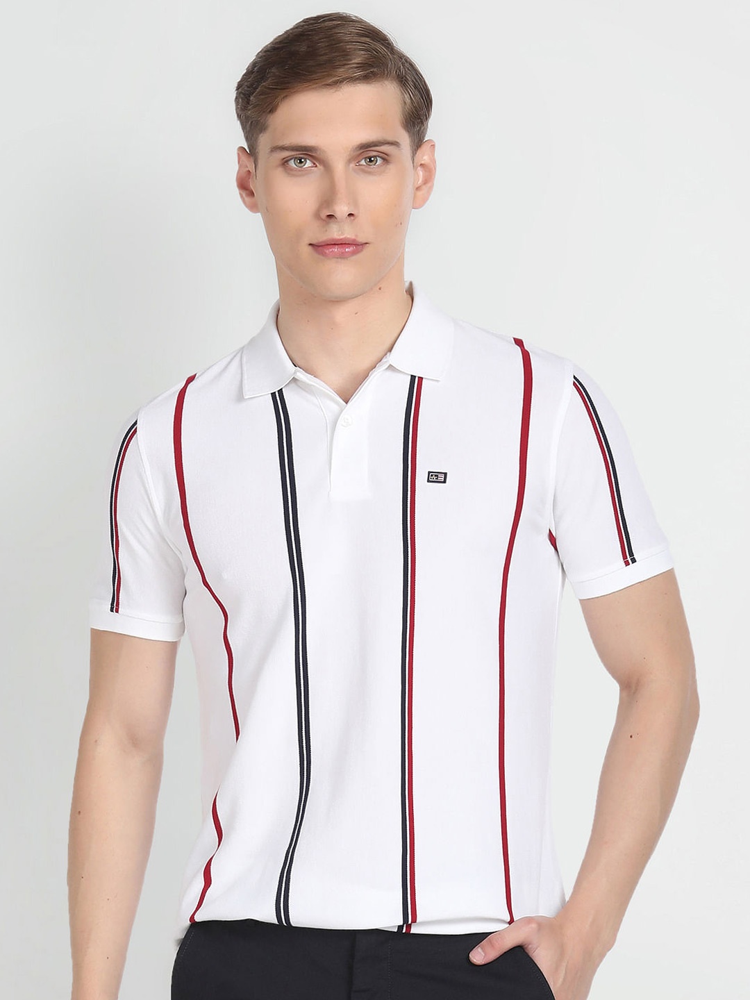 

Arrow Sport Striped Polo Collar Short Sleeves Cotton T-shirt, White