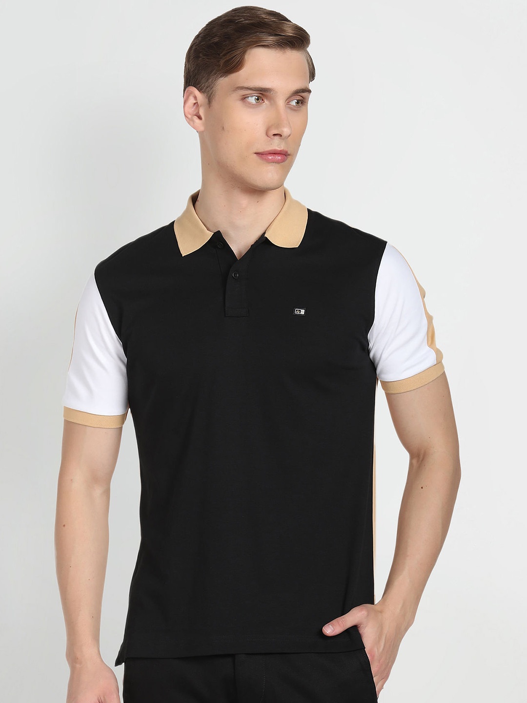 

Arrow Sport Color Block Polo Collar Short Sleeves Cotton T-shirt, Black