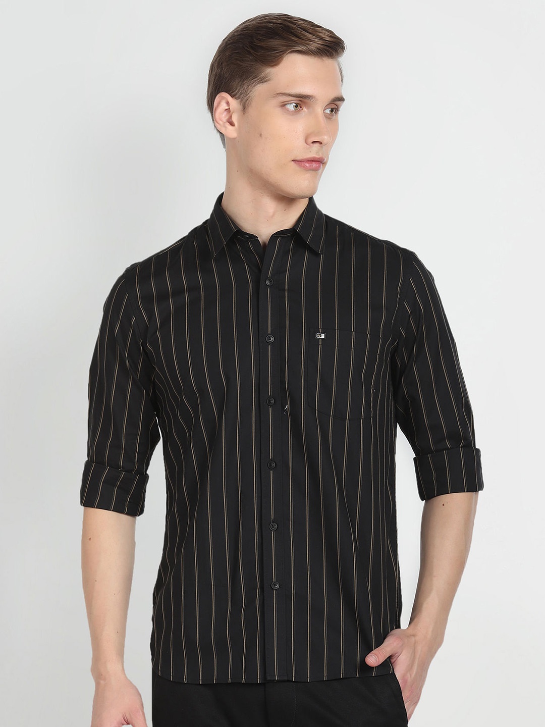 

Arrow Sport Slim Fit Striped Twill Weave Cotton Casual Shirt, Black