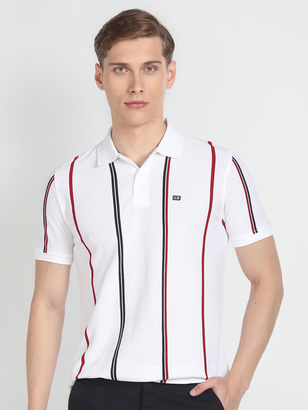 

Arrow Sport Striped Polo Collar Short Sleeves Cotton T-shirt, White