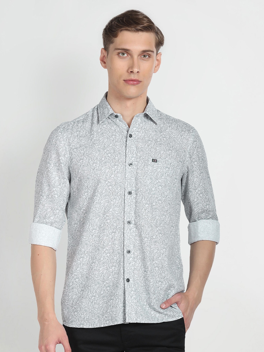 

Arrow Sport Slim Fit Floral Printed Cotton Casual Shirt, Grey