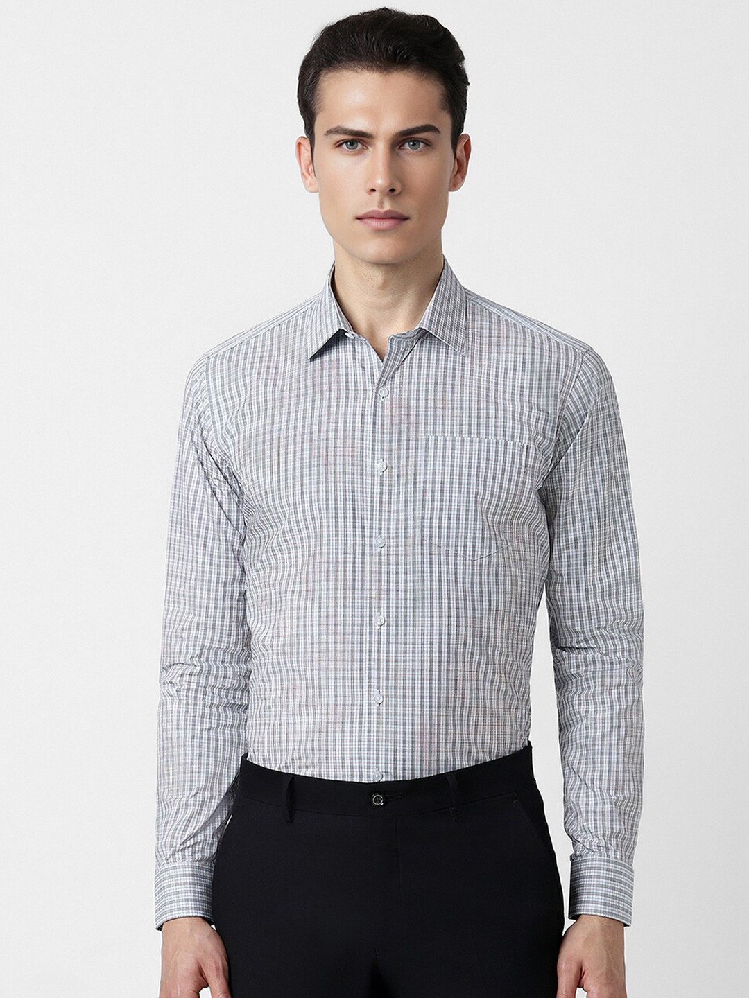 

Van Heusen Slim Fit Opaque Striped Long Sleeves Cotton Formal Shirt, Grey