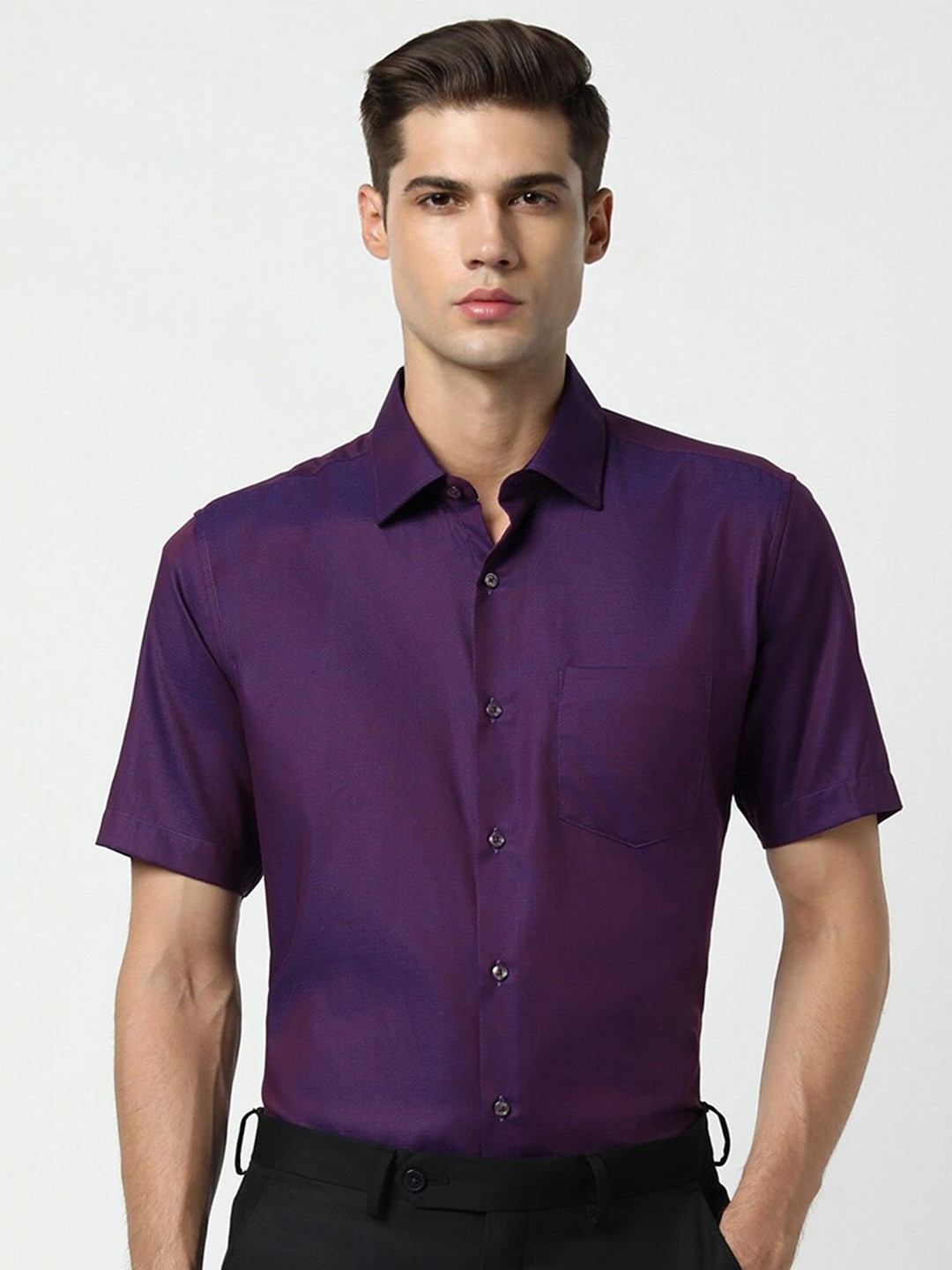 

Van Heusen Textured Pure Cotton Formal Shirt, Purple