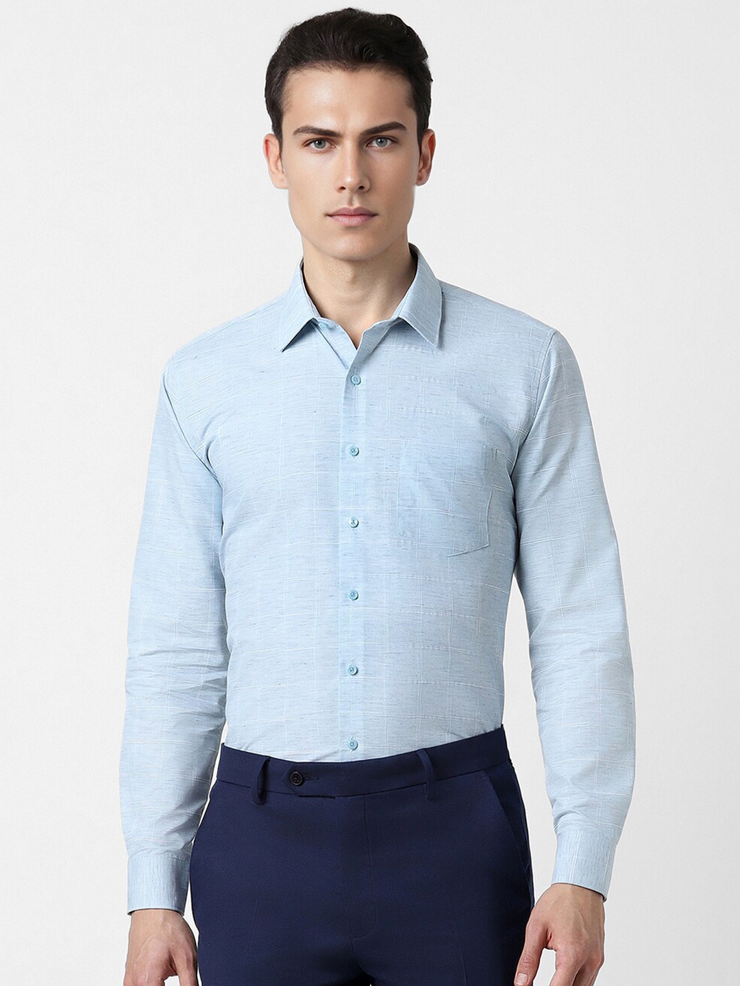 

Van Heusen Slim Fit Opaque Long Sleeves Cotton Formal Shirt, Blue