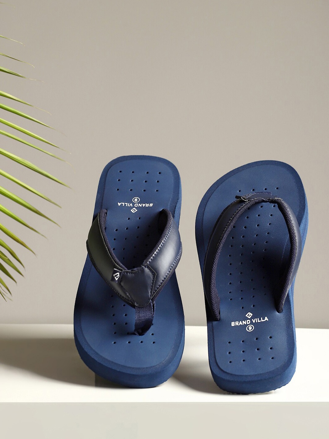 

BRAND VILLA Men Rubber Thong Flip-Flops, Navy blue