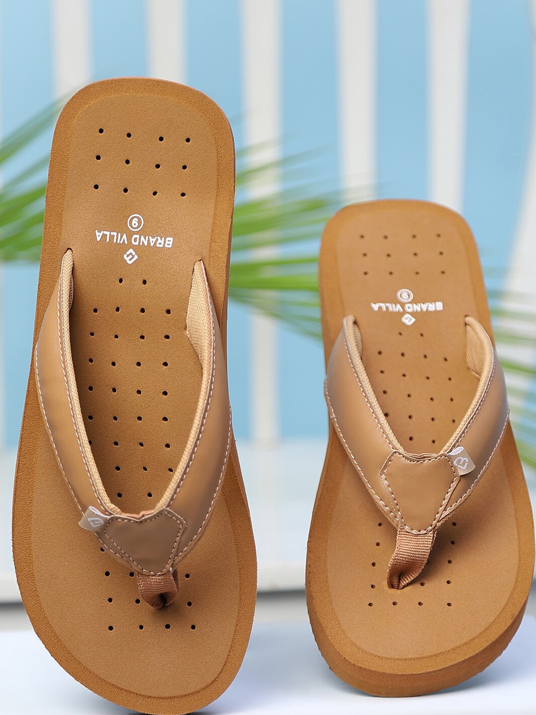 

BRAND VILLA Men Rubber Thong Flip-Flops, Tan